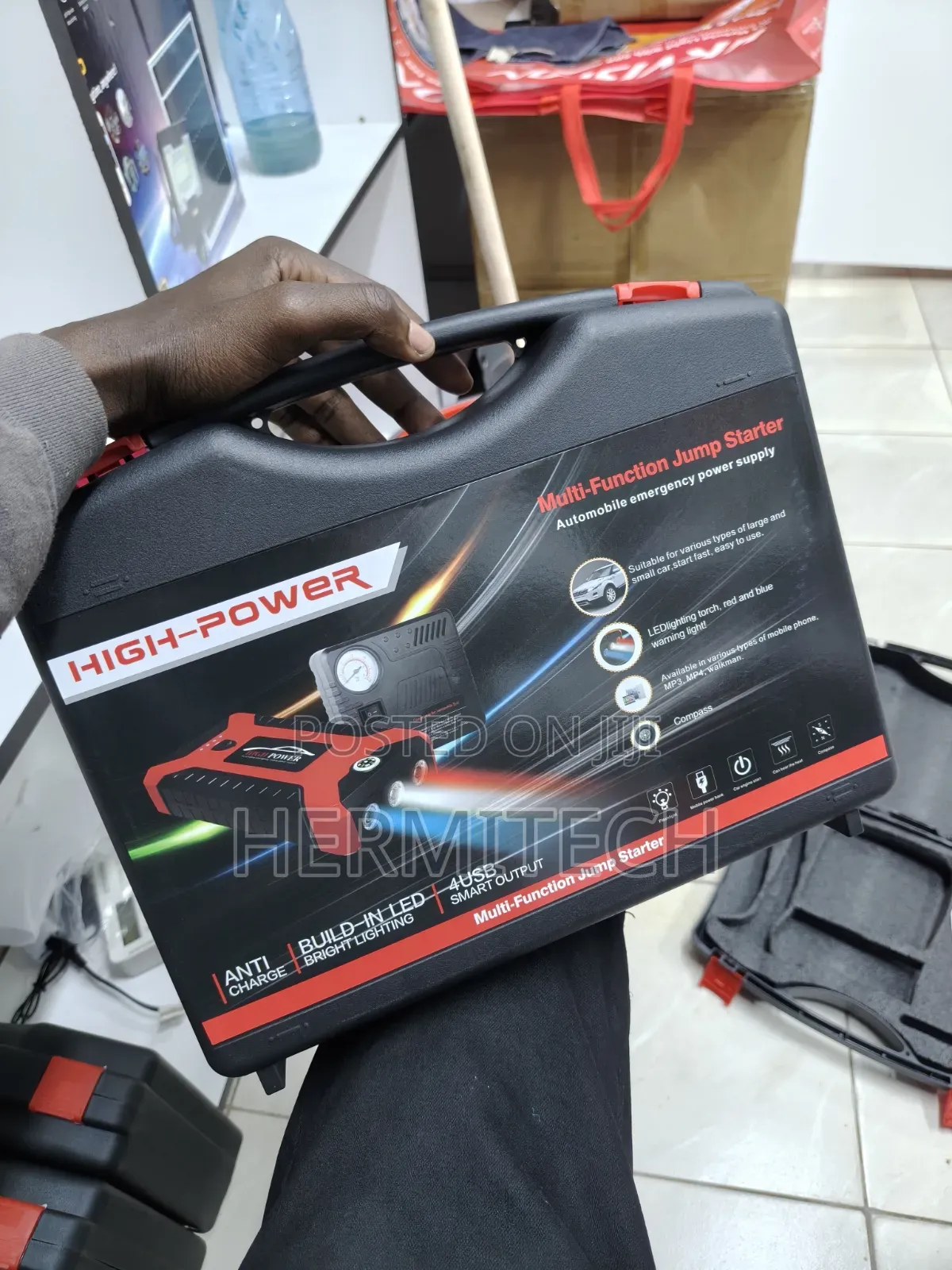 Portable Jump Starter Kit With Powerful Air Pump and Pressure Gauge