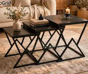 Modern 3 in 1 Executive Squire Pure Marble Table, Black 