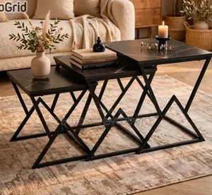Modern 3 in 1 Executive Squire Pure Marble Table, Black 