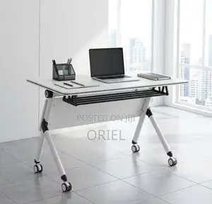 Office Table : White Pedestal Base 120CM Foldable Mobile Table