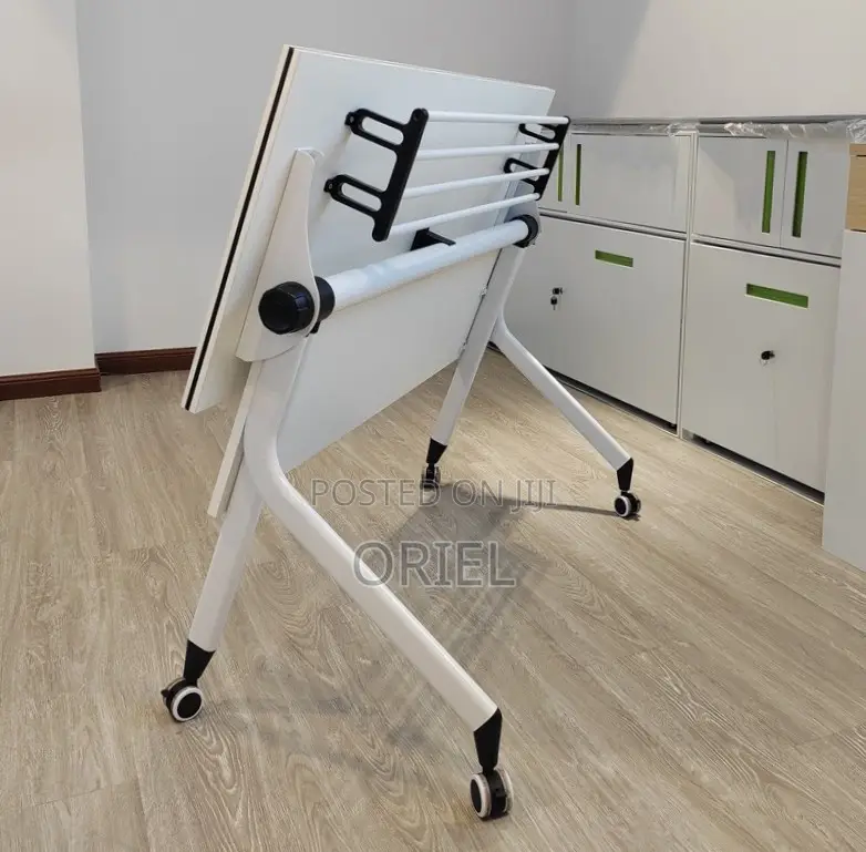 Office Table : White Pedestal Base 120CM Foldable Mobile Table