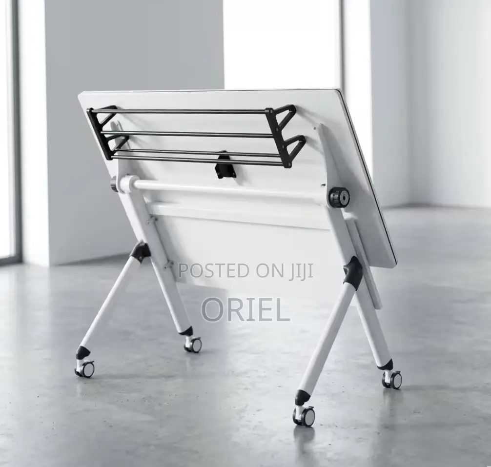 Office Table : White Pedestal Base 120CM Foldable Mobile Table