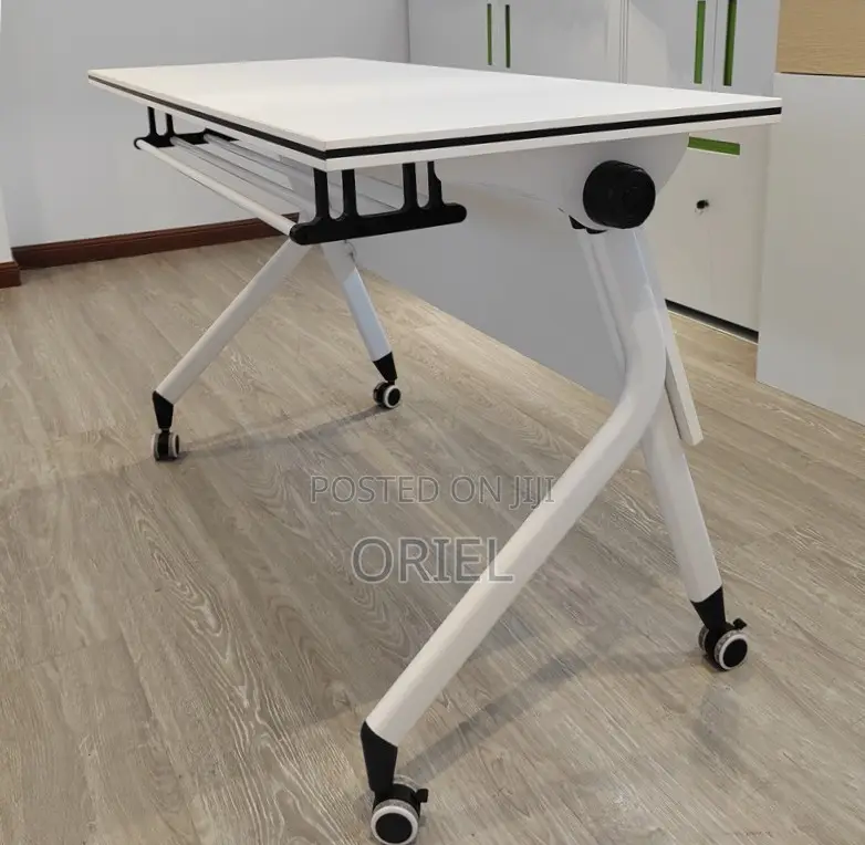 Office Table : White Pedestal Base 120CM Foldable Mobile Table