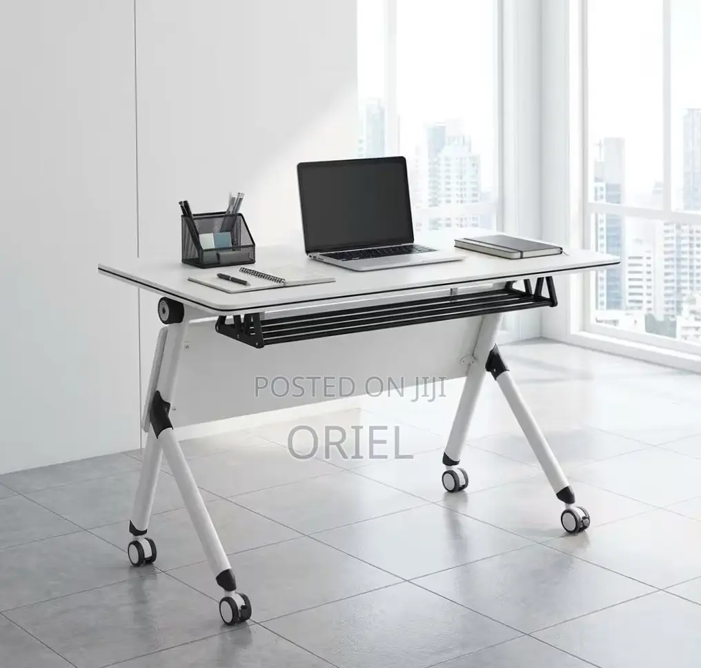 Office Table : White Pedestal Base 120CM Foldable Mobile Table