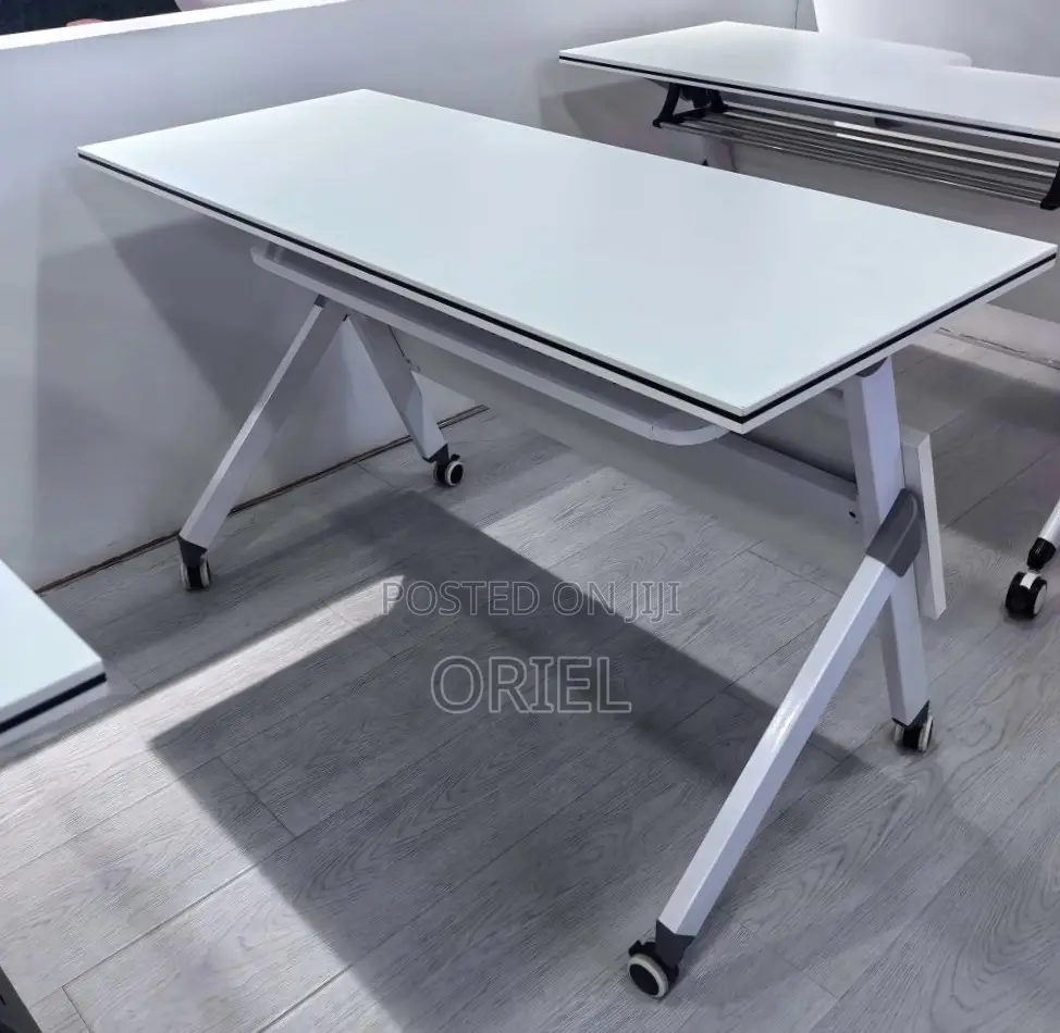 Office Table : White Pedestal Base 120CM Foldable Mobile Table