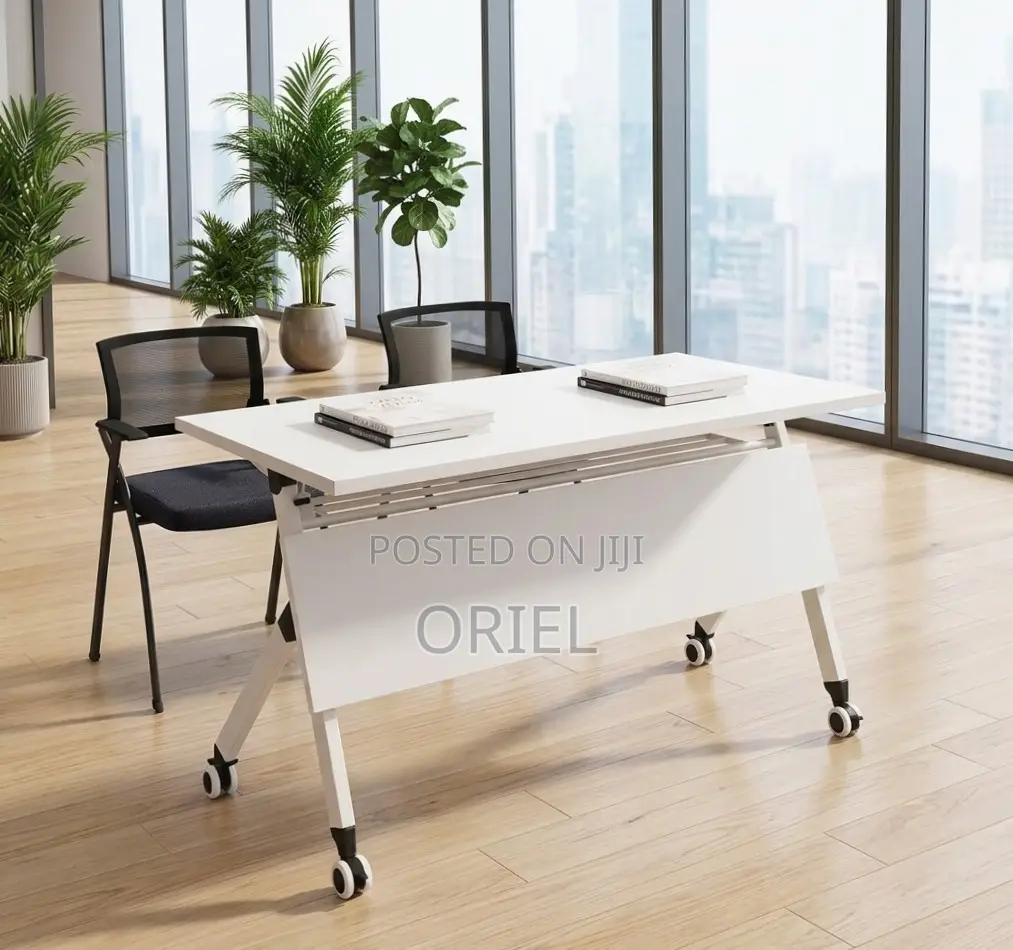Office Table : White Pedestal Base 120CM Foldable Mobile Table