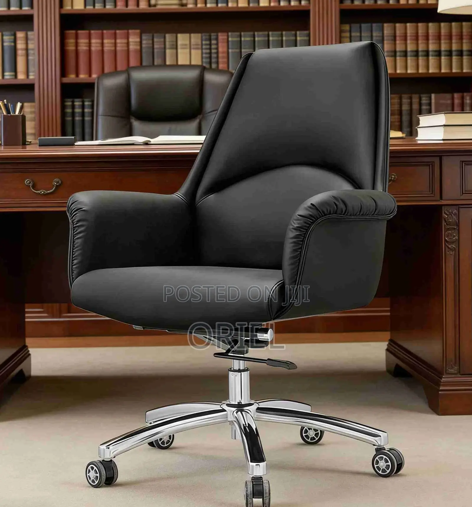 Executive Office Chair : Mid-Back Leather Desk Seat