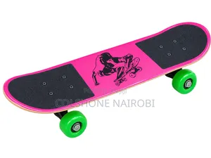 Pink & Green Skateboard With Graphic Design