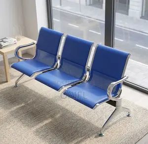 Office Bench : 3-Seater Blue Leather Linked Bench