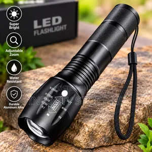 Heavy Duty Led Flashlight Long Range Zoom Torch With a Wrist Strap