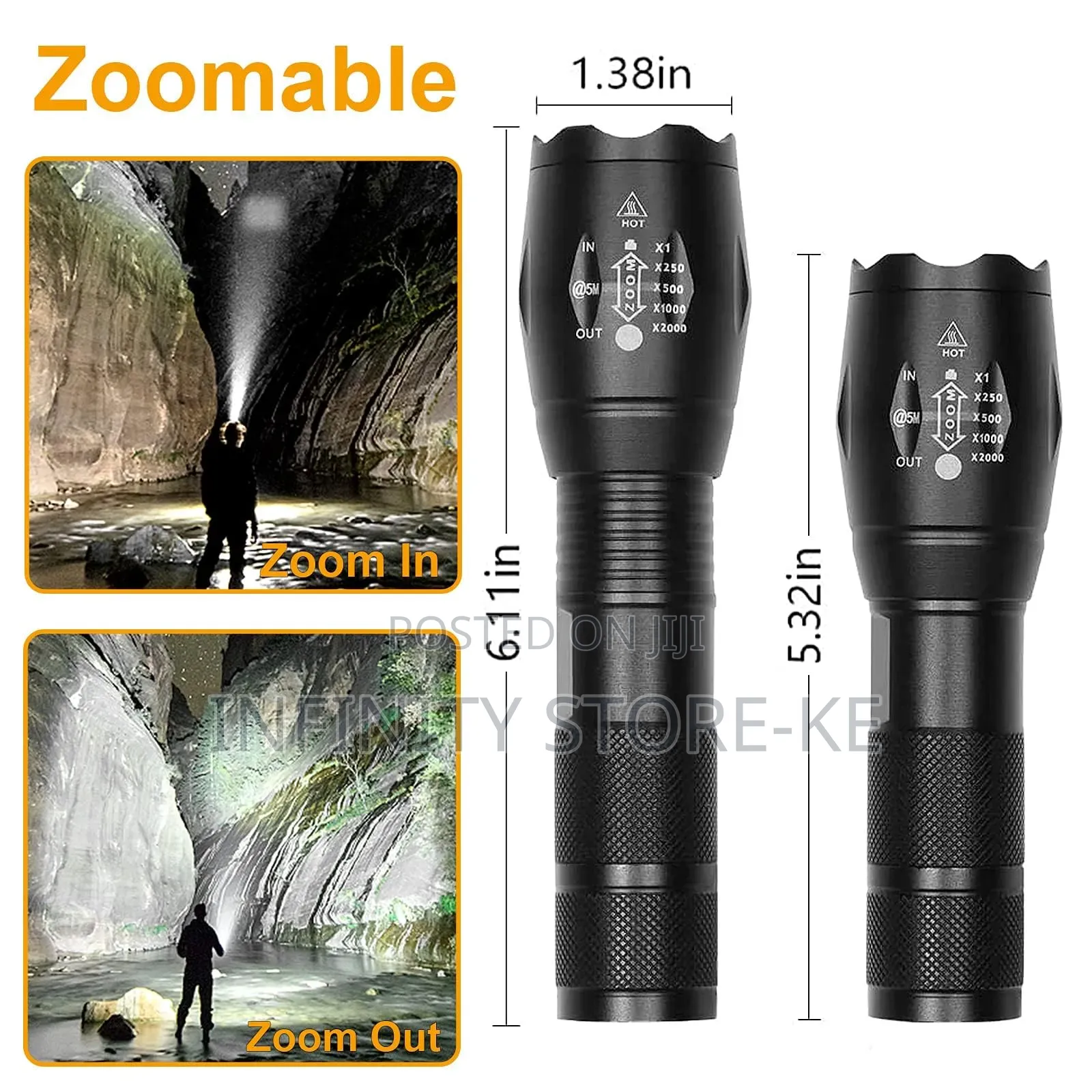 Heavy Duty Led Flashlight Long Range Zoom Torch With a Wrist Strap