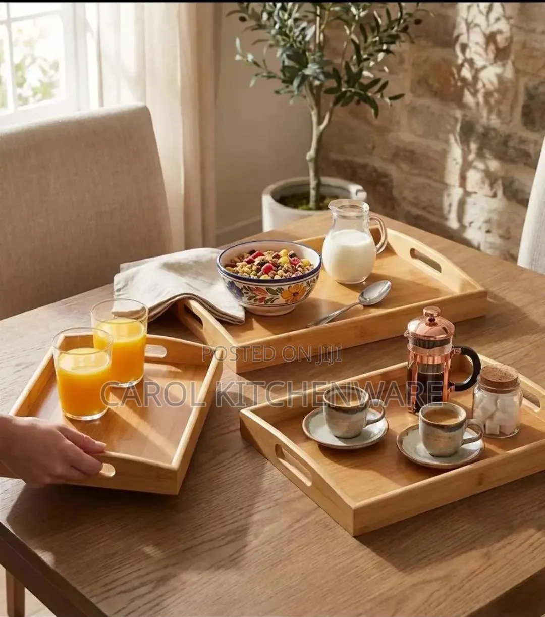 3 PC Bamboo Wooden Serving Tray / Wooden Tray