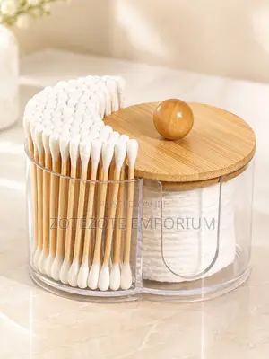 2-in-1 Bamboo Lid Transparent, Desktop Makeup Organizer Box
