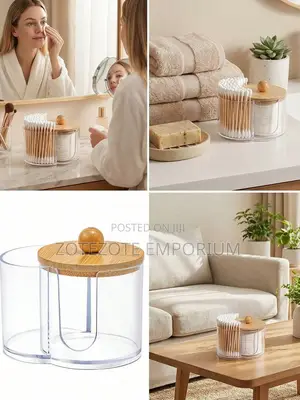 2-in-1 Bamboo Lid Transparent, Desktop Makeup Organizer Box