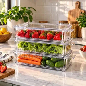 *3 PCS Set Acrylic Fridge Storage Containers:6100ml, 3700ml 2350ml