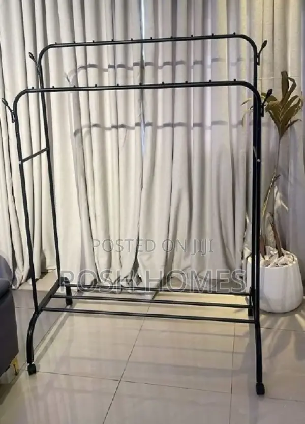 Double Pole Clothing Rack With Wheels Lower