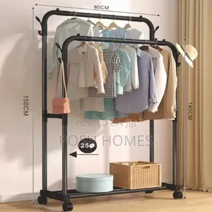 Double Pole Clothing Rack With Wheels Lower