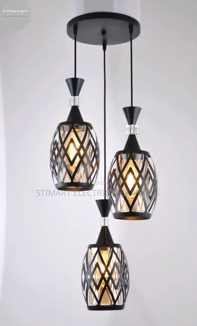 3 in 1 Black Diamond Pattern Cage Pendant Light
