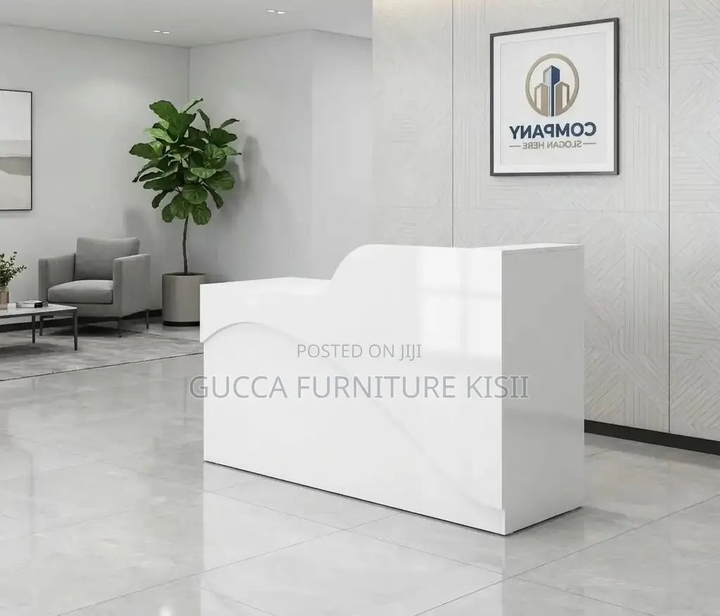 1.6M White Glossy Reception Desk