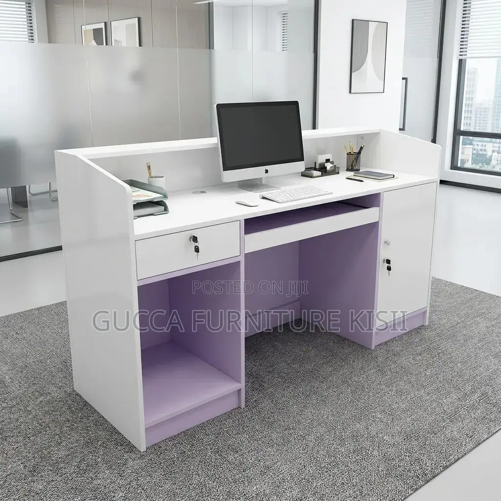 1.6M White Glossy Reception Desk