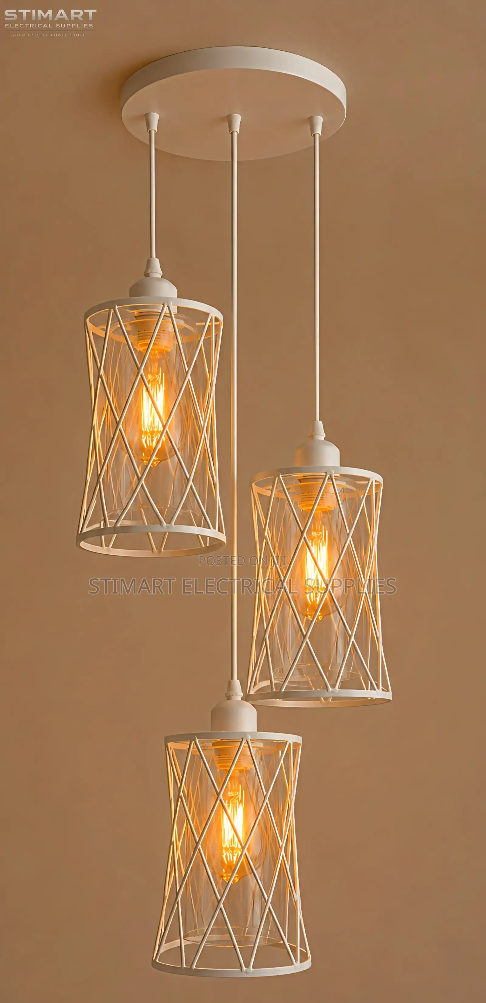 3 in 1 White Criss-Cross Cage Pendant Light