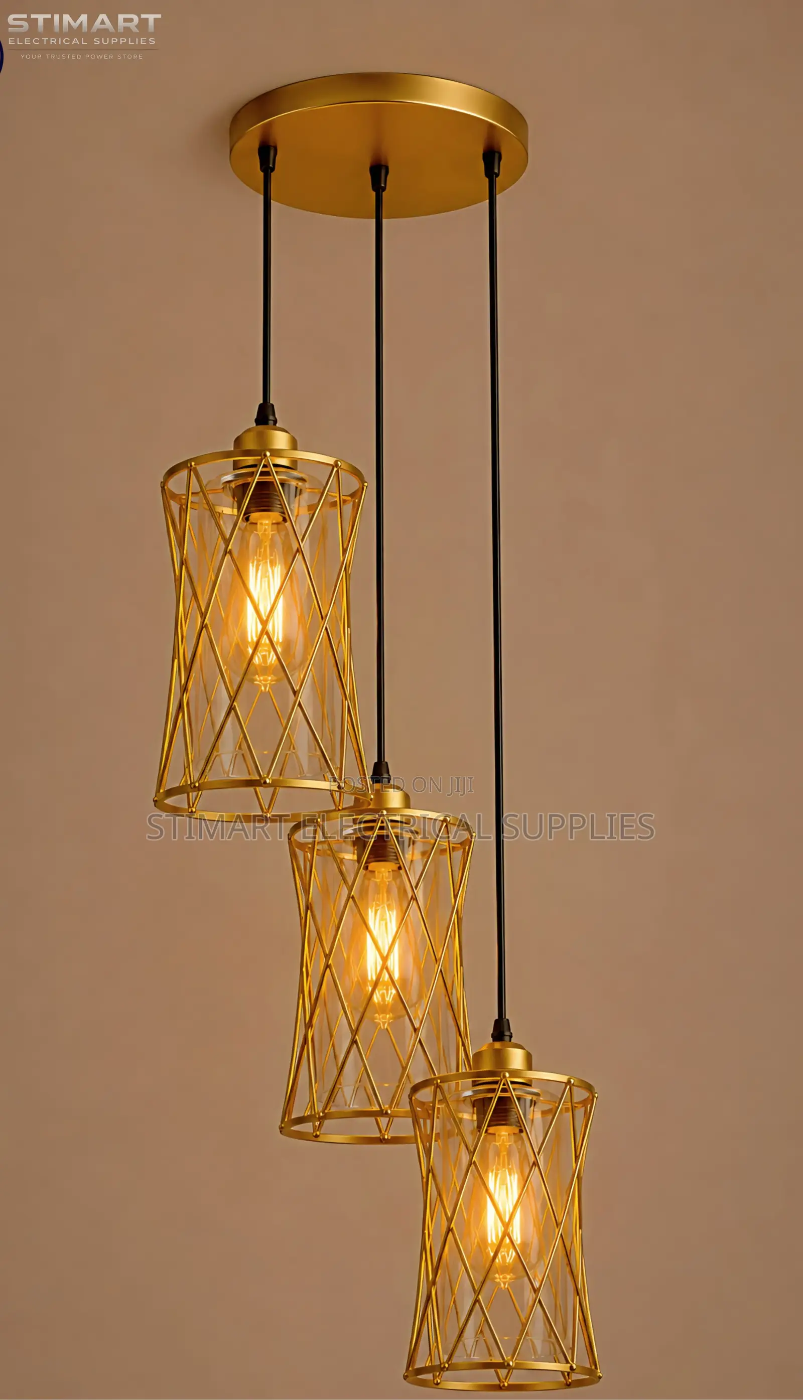 3 in 1 Gold Criss-Cross Cage Pendant Light