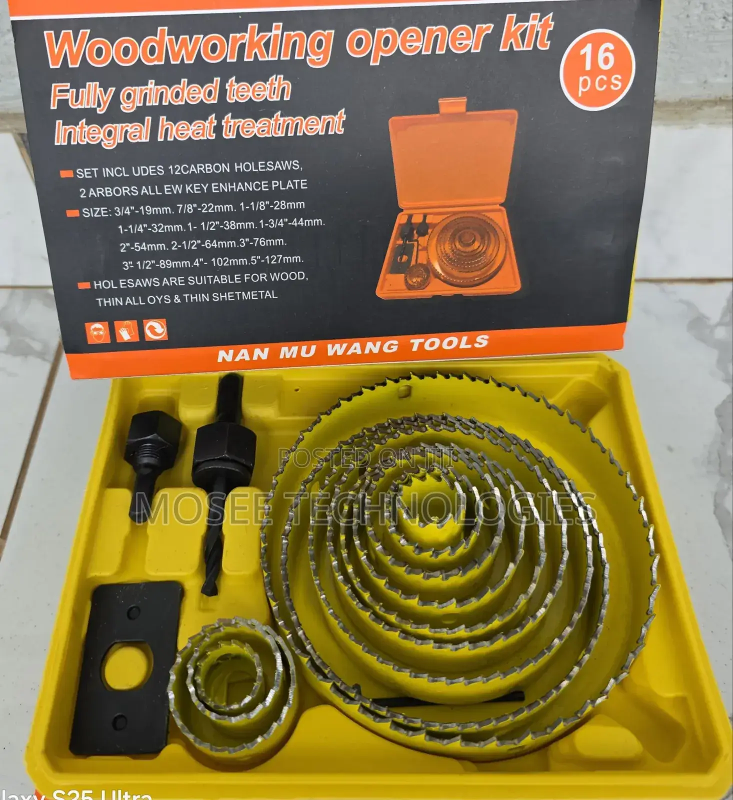 16Pcs Hole Saw Kit With Arbor & Drill Bits