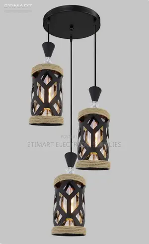 3 in 1 Black Rope Cage Pendant Light