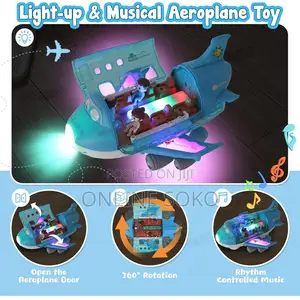 360° Automatic Kids Bump N Go Airplane Toy–Light-Up Universal Airliner