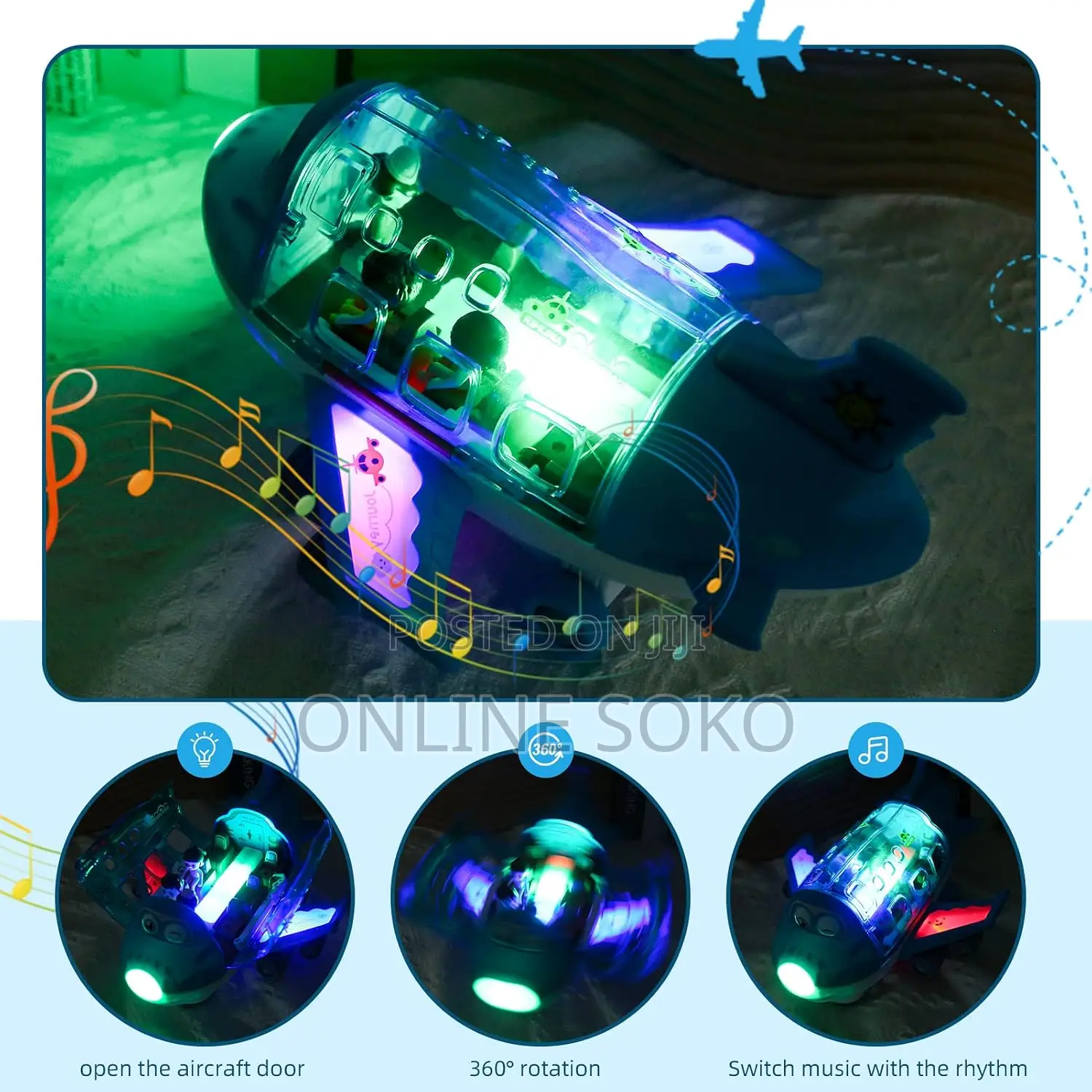 360° Automatic Kids Bump N Go Airplane Toy–Light-Up Universal Airliner