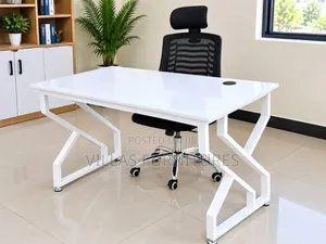 Pure White Frame Study Desk and Headrest Chair