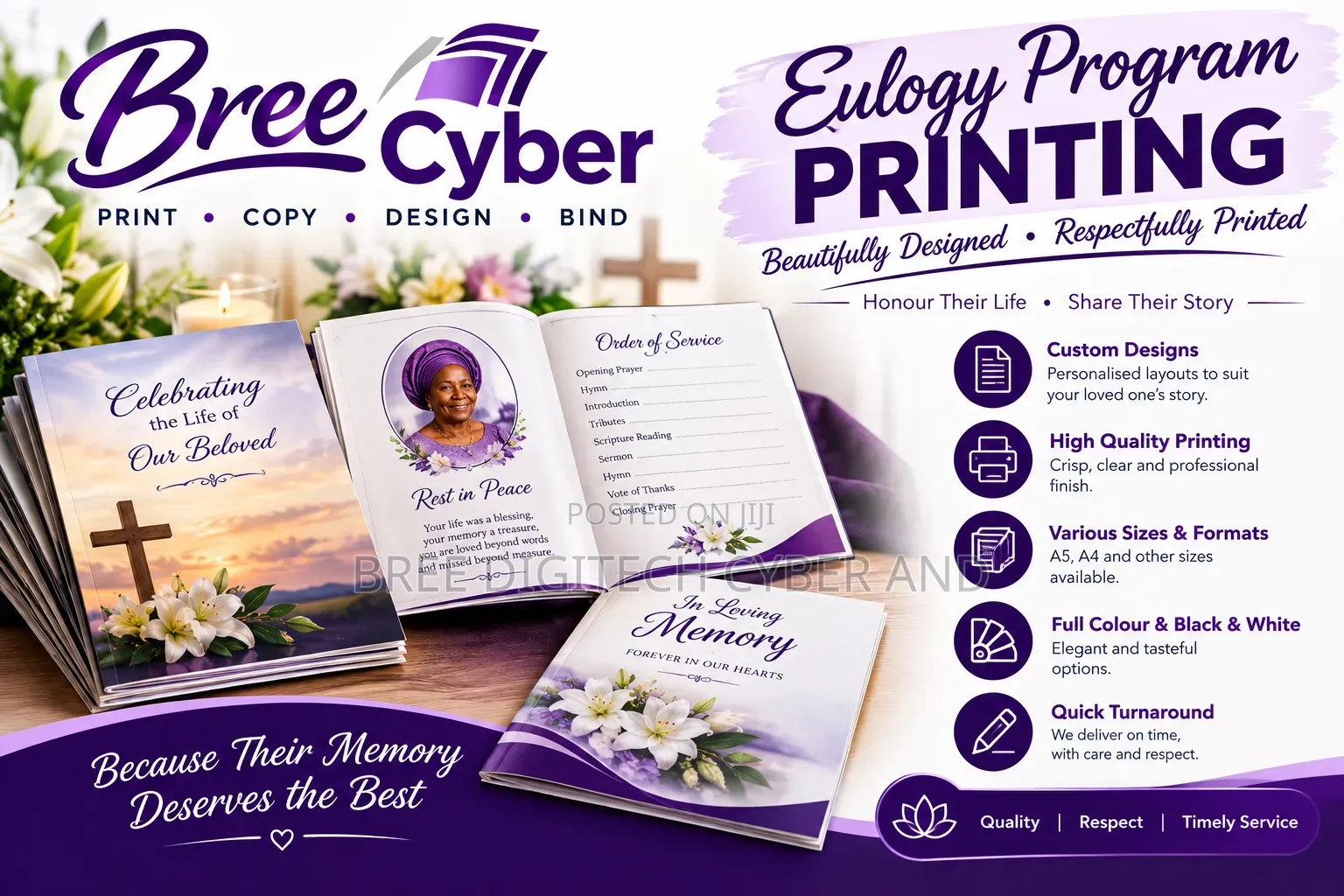 Eulogy, Burial, Funeral Programe Printing Services