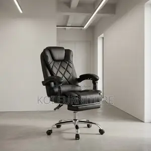Office Chair; Leather Luxury Black High Back Office Seat With Footrest