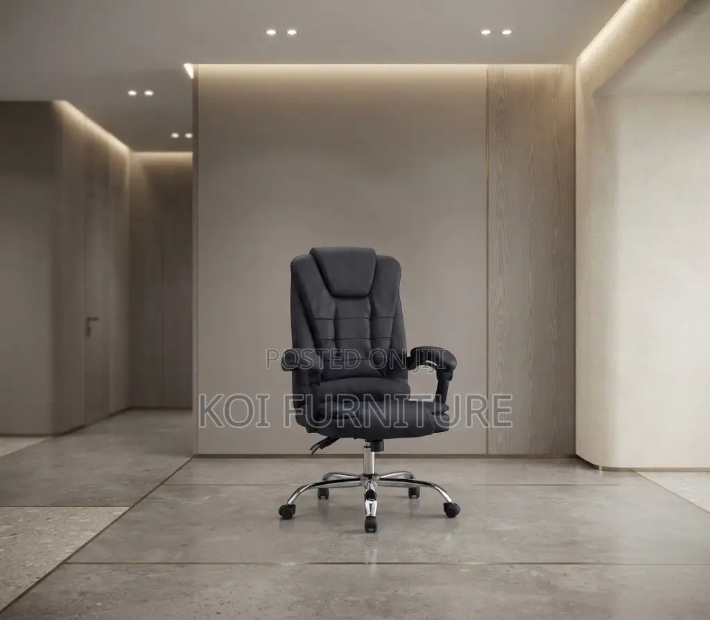 Office Chair; Leather Luxury Black High Back Office Seat With Footrest