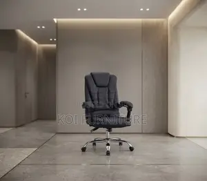 Office Chair; Leather Luxury Black High Back Office Seat With Footrest