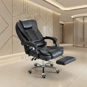 Office Chair; Leather Luxury Black High Back Office Seat With Footrest
