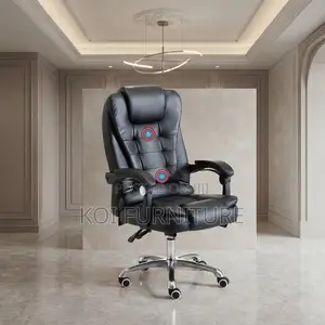 Office Chair; Leather Luxury Black High Back Office Seat With Footrest