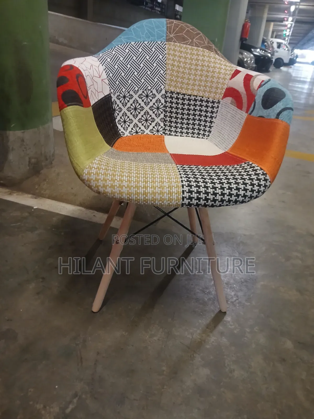 Modern Patchwork Fabric Accent Armchair / Bistro Chair