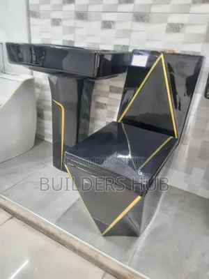 Toilet Seat Complete Set With Pedestal Basin Black Luxury