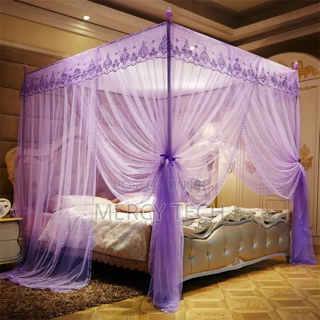 4-Stand Net Rail Mosquito Net (Pink/Purple/Cream, 4x6, 5x6, 6x6)