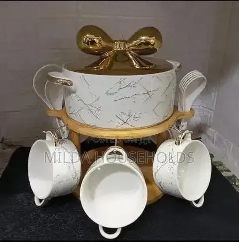 Ceramic Set of 6 Bowls Soup Touren Bamboo Base