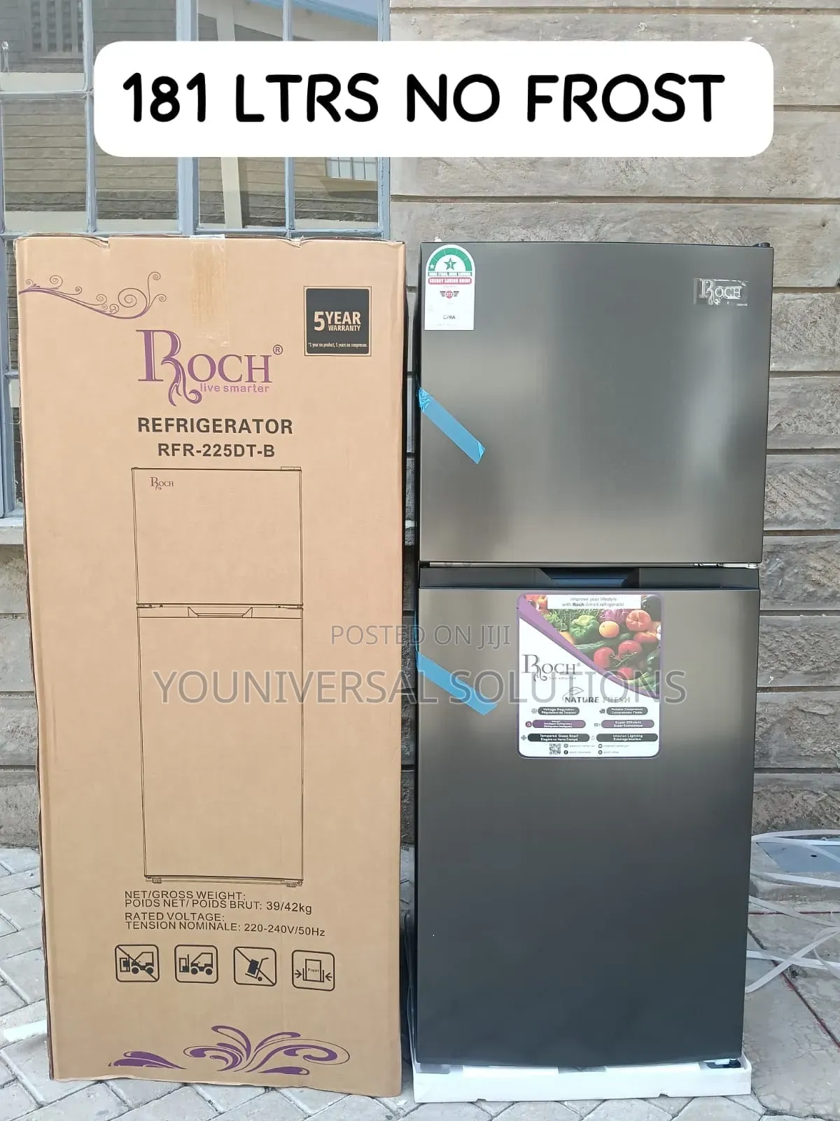 181 Litres Roch RFR-225-dt-b Double Door NO FROST Refrigerator