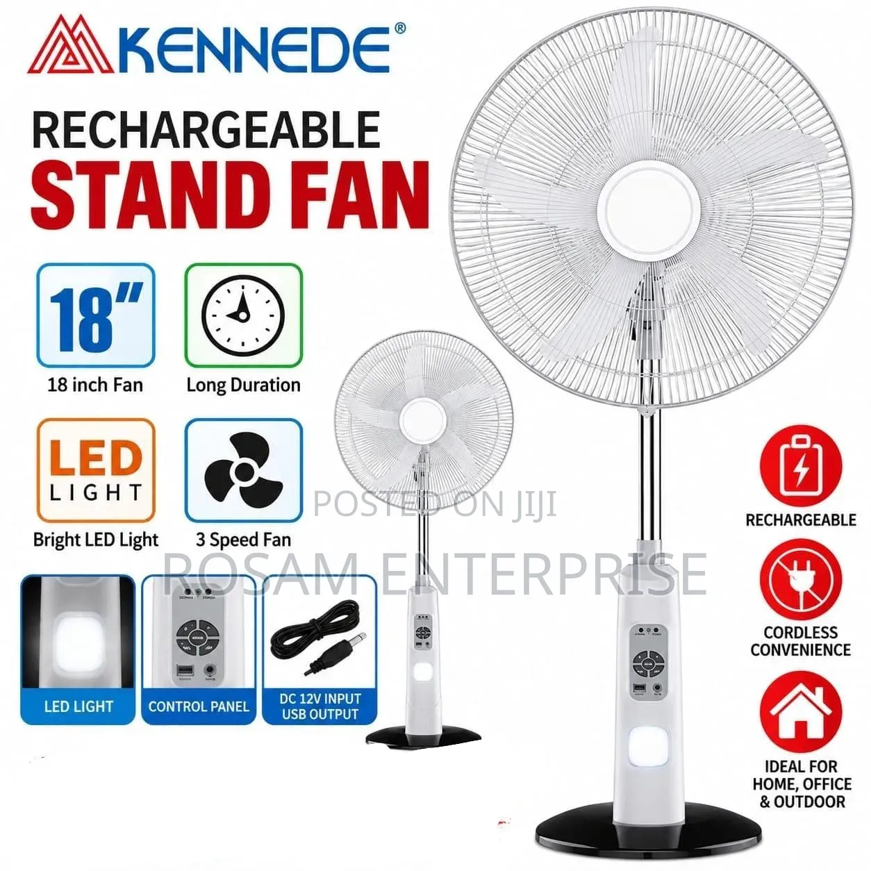 18" Rechargeable Standing Fan