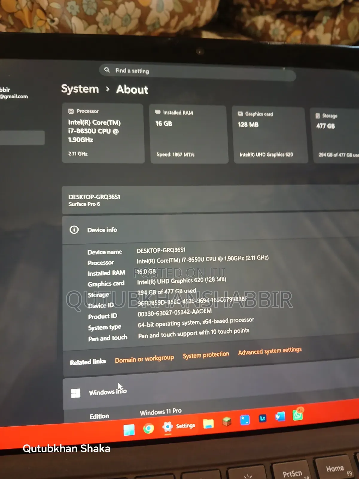 Laptop Microsoft Surface Pro 6 16GB Intel Core i7 eMMC 512GB