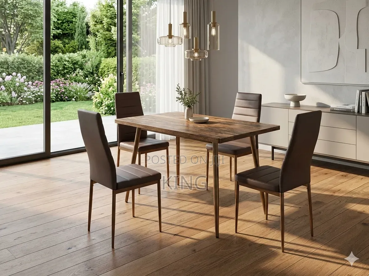 Brown Leather Dining Table/ Chair