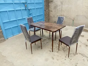 Brown Leather Dining Table/ Chair