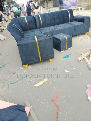 5 Seater Black L-Shaped (Smooth Fabric)
