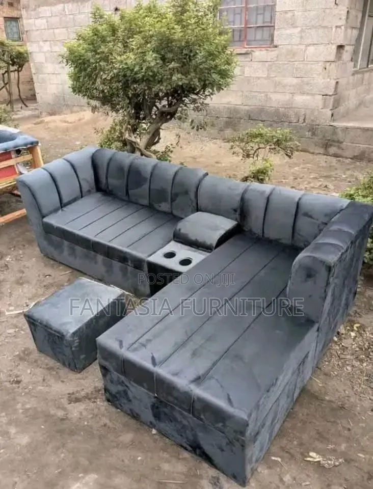 5 Seater Black L-Shaped Corner Sofa
