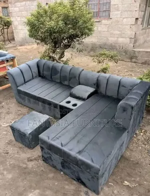 5 Seater Black L-Shaped Corner Sofa