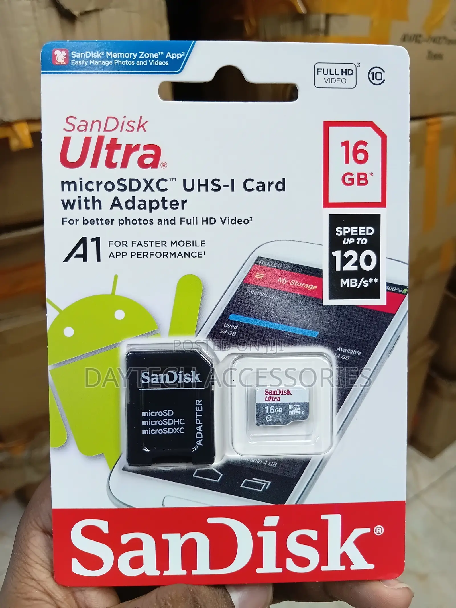 SanDisk Ultra 16GB microSDHC UHS-I Memory Card With an SD Adapter,